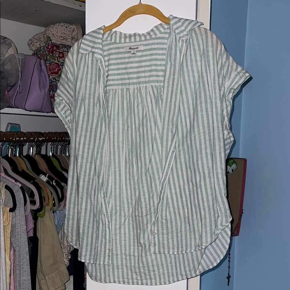 Madewell Mint and White Striped Blouse